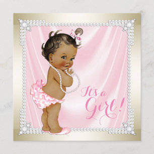 Diamonds Pearls Pink Gold Ethnic Girl Baby Dusche Einladung
