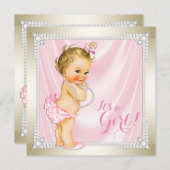 Diamonds Pearls Pink Gold Girly Baby Dusche Einladung (Vorne/Hinten)