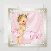 Diamonds Pearls Pink Gold Girly Baby Dusche Einladung (Vorderseite)