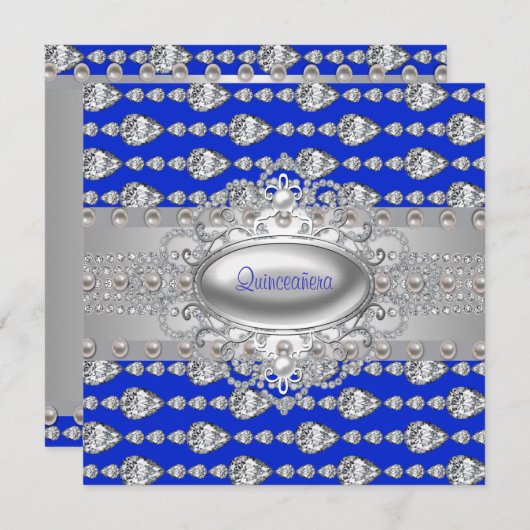 Diamonds Pearls Royal Blue Birthday Party Einladung (Vorne/Hinten)