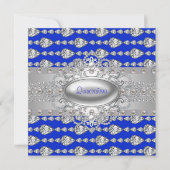 Diamonds Pearls Royal Blue Birthday Party Einladung (Vorderseite)