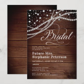 Diamonds Pearls Rustic Wood Chic Mrs. Brautparty Einladung (Vorne/Hinten)