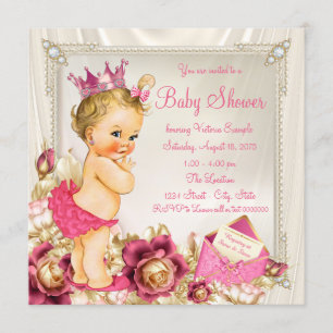 Diamonds Pearls Satin Pink Princess Baby Dusche Einladung