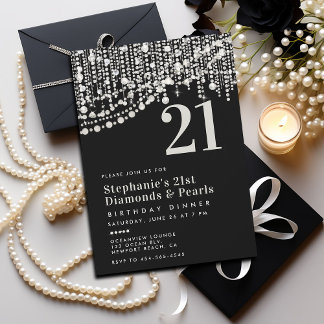 Diamonds Pearls Schwarz-weiß 21. Geburtstag Abende Einladung