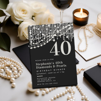 Diamonds Pearls Schwarz-weiß 40. Geburtstag Abende Einladung
