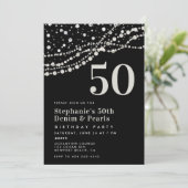 Diamonds Pearls Schwarz-weiß Elegant 50. Geburtsta Einladung (Stehend Vorderseite)