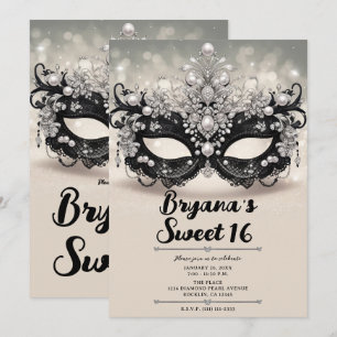 Diamonds & Pearls Schwarze Spitzenmaskerade Sweet  Einladung