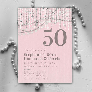 Diamonds Pearls Vintag Pink Elegant 50. Geburtstag Einladung