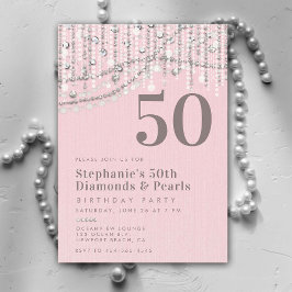 Diamonds Pearls Vintag Pink Elegant 50. Geburtstag Einladung
