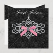 Diamonds Pink Black Damask Sweet 16 Geburtstagspar Einladung (Vorne/Hinten)
