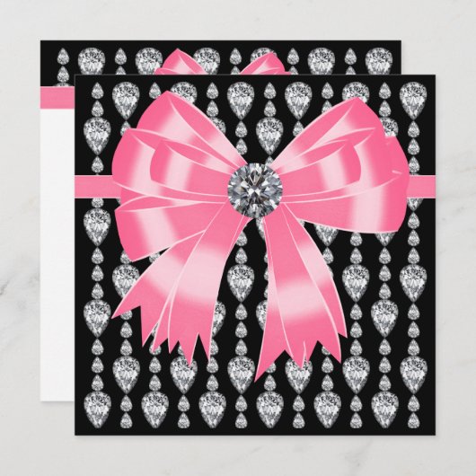 Diamonds Pink Black Party Einladung Template (Vorne/Hinten)