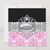Diamonds Pink Black Quinceanera Einladungen (Vorderseite)
