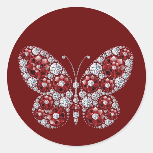 Diamonds Red Kristall Butterfly Runder Aufkleber (Vorderseite)