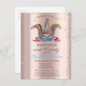 Diamonds Rose Gold Farbige Maske Sweet 16 Einladungspostkarte (Vorne/Hinten)