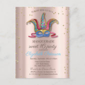 Diamonds Rose Gold Farbige Maske Sweet 16 Einladungspostkarte (Vorderseite)