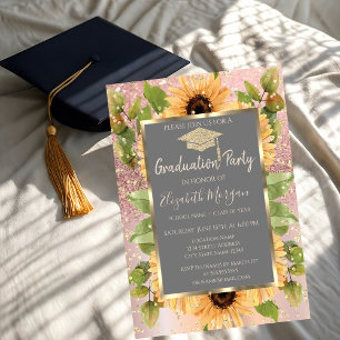 Diamonds Rose Gold Glitzer Sonnenblumen Abschluss Einladung