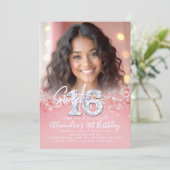 Diamonds Rose Gold Glitzern Chic Foto Sweet 16 Einladung (Stehend Vorderseite)