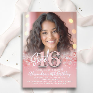 Diamonds Rose Gold Modernes Chic Foto Sweet 16 Einladung