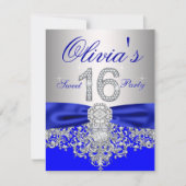 Diamonds Royal Blue und Silver Sweet 16 Party Einladung (Vorderseite)