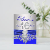 Diamonds Royal Blue und Silver Sweet 16 Party Einladung (Stehend Vorderseite)