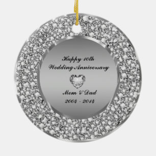 Diamonds & Silver 10th Wedding Anniversary Keramikornament