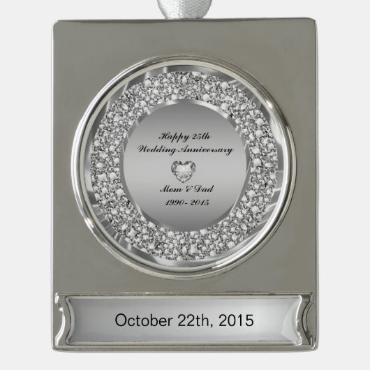 Diamonds & Silver 25th Wedding Anniversary Banner-Ornament Silber (Vorderseite)