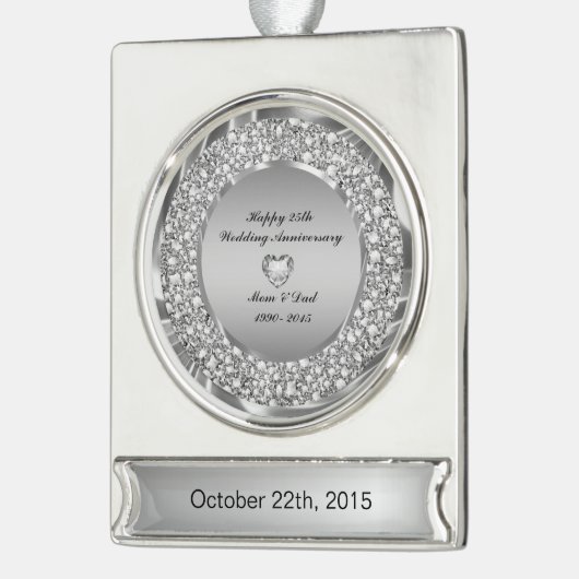 Diamonds & Silver 25th Wedding Anniversary Banner-Ornament Silber (Links)