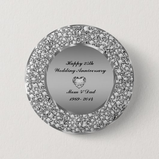 Diamonds & Silver 25th Wedding Anniversary Button (Vorderseite)