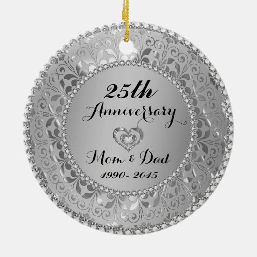 Diamonds & Silver 25th Wedding Anniversary Keramik Ornament (Hinten)