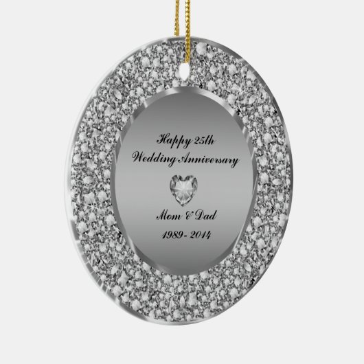 Diamonds & Silver 25th Wedding Anniversary Keramikornament (Rechts)