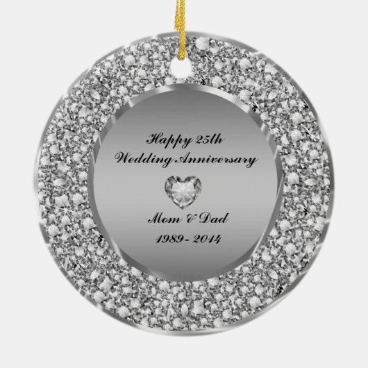 Diamonds & Silver 25th Wedding Anniversary Keramikornament (Hinten)