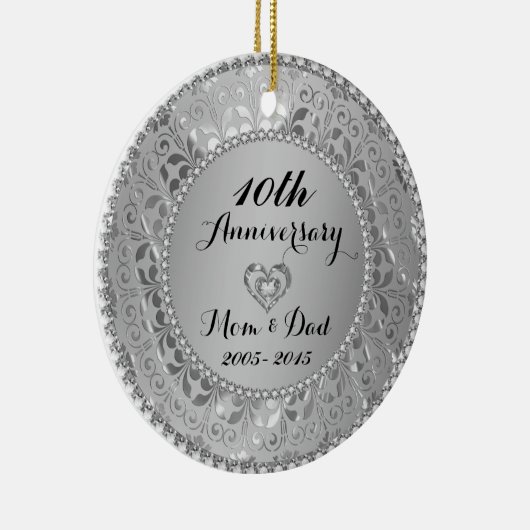 Diamonds & Silver 25th Wedding Anniversary Keramikornament (Rechts)