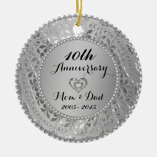 Diamonds & Silver 25th Wedding Anniversary Keramikornament (Vorne)