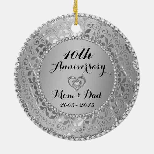 Diamonds & Silver 25th Wedding Anniversary Keramikornament (Hinten)
