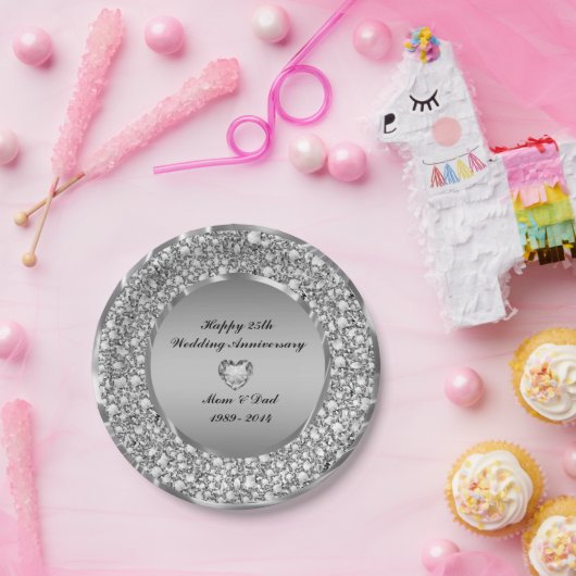 Diamonds & Silver 25th Wedding Anniversary Pappteller (Party)