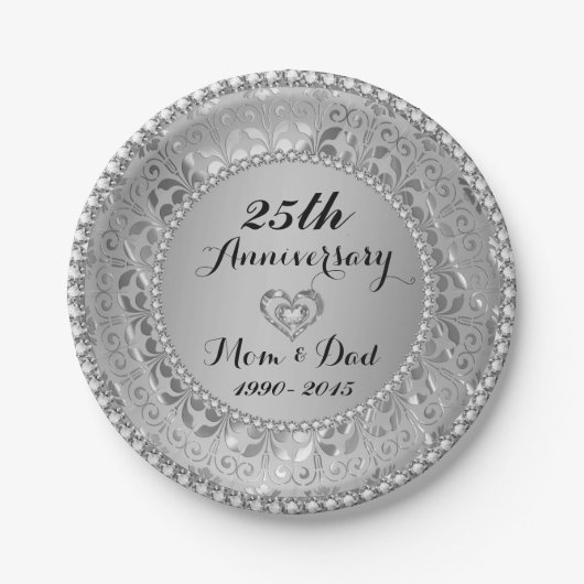 Diamonds & Silver 25th Wedding Anniversary Pappteller (Vorderseite)