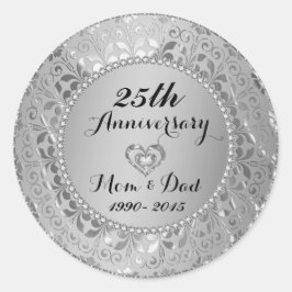 Diamonds & Silver 25th Wedding Anniversary Runder Aufkleber