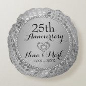 Diamonds & Silver 25th Wedding Anniversary Rundes Kissen (Vorderseite)