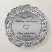 Diamonds & Silver 25th Wedding Anniversary Rundes Kissen (Rückseite)