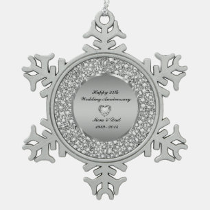 Diamonds & Silver 25th Wedding Anniversary Schneeflocken Zinn-Ornament