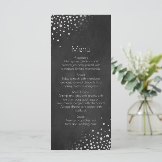 Diamonds Silver Chalkboard Menü | Menükarte (Stehend Vorderseite)