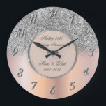Diamonds Silver Glitter 25 Große Wanduhr<br><div class="desc">Elegant silver diamond wedding anniversary clock.</div>