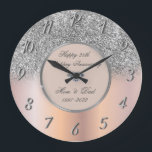 Diamonds Silver Glitter 25 Große Wanduhr<br><div class="desc">Elegant silver diamond wedding anniversary clock.</div>
