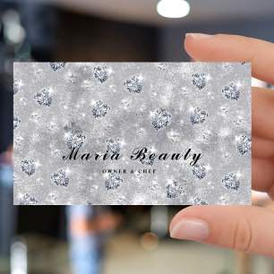 Diamonds Silver Glitzer Schönheitssalon Makeup Visitenkarte