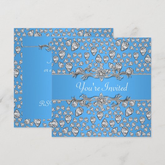 Diamonds Silver Jeder Anlass Party Einladung (Vorne/Hinten)