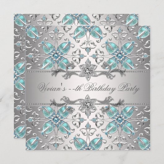 Diamonds Silver Jeder Anlass Party Einladung (Vorne/Hinten)