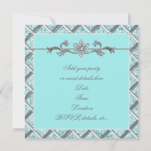 Diamonds Silver Jeder Anlass Party Einladung (Rückseite)