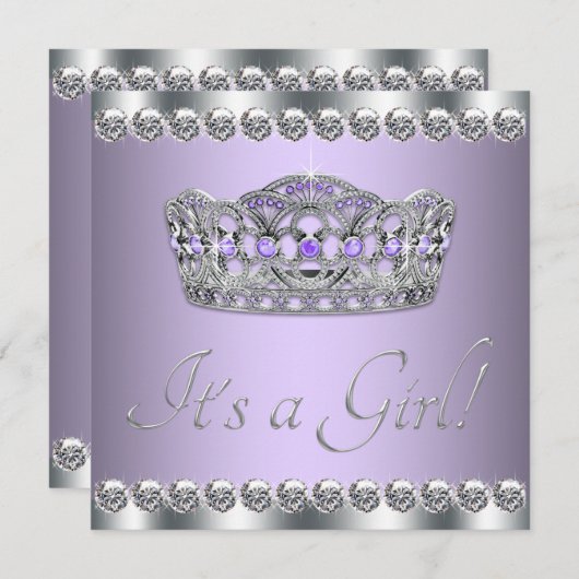 Diamonds Silver Lavender Lila Baby Dusche Einladung (Vorne/Hinten)