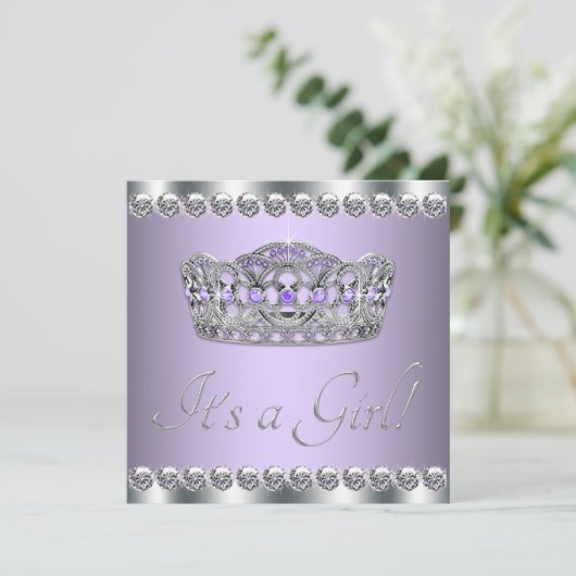 Diamonds Silver Lavender Lila Baby Dusche Einladung (Stehend Vorderseite)