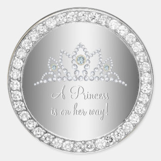 Diamonds Silver Princess Tiara Baby Shower Gefalle Runder Aufkleber